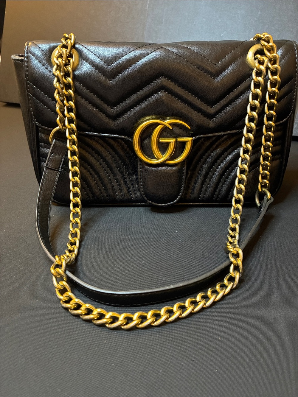 Gucci Black Quilted Shoulder Bag with Gold Chain
